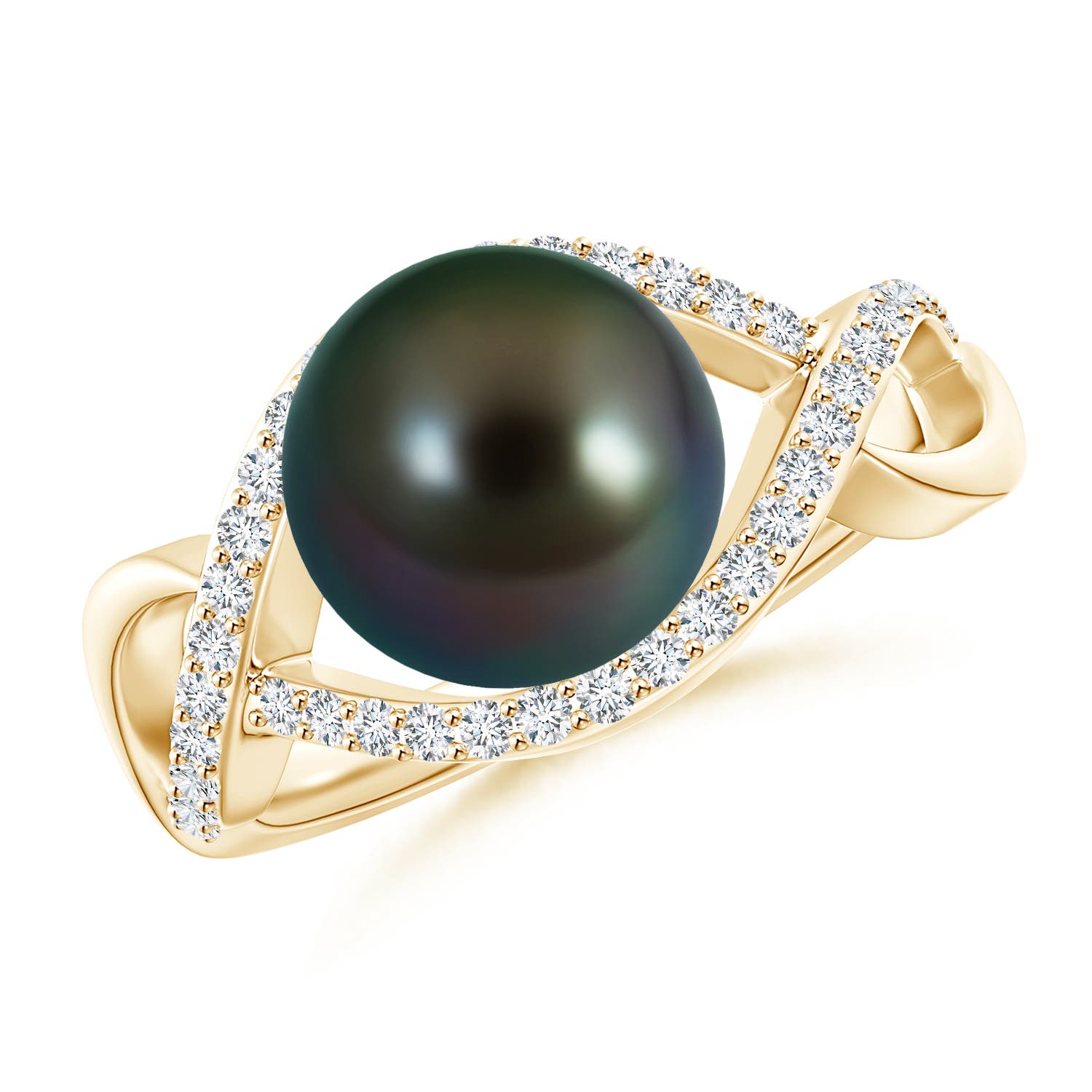 9mm AAAA Tahitian Pearl Infinity Ring with Diamonds in Yellow Gold