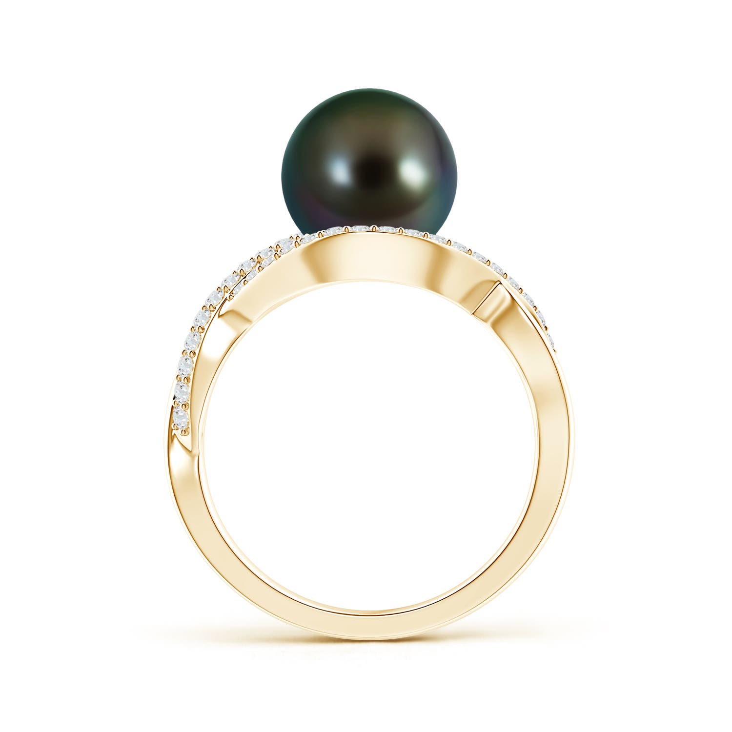 9mm AAAA Tahitian Pearl Infinity Ring with Diamonds in Yellow Gold