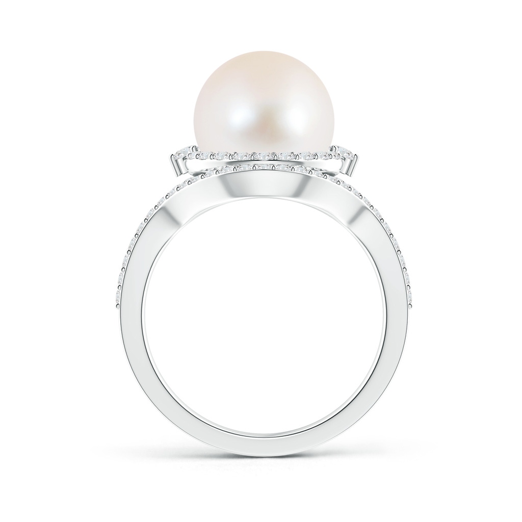 10mm AAA Freshwater Pearl Split Shank Ring with Double Halo in 10K White Gold Product Image