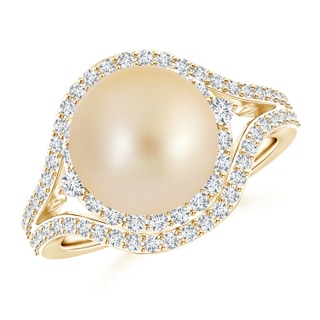 10mm AA Golden South Sea Cultured Pearl Ring with Double Halo in Yellow Gold