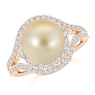 10mm AAA Golden South Sea Cultured Pearl Ring with Double Halo in Rose Gold