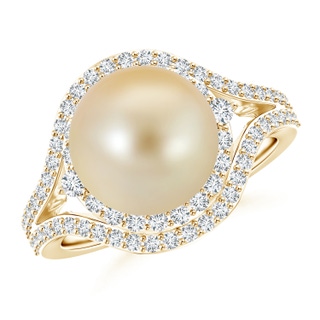 10mm AAA Golden South Sea Cultured Pearl Ring with Double Halo in Yellow Gold