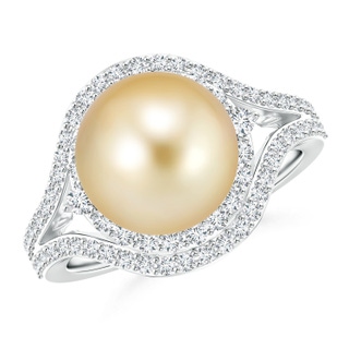 10mm AAAA Golden South Sea Cultured Pearl Ring with Double Halo in White Gold