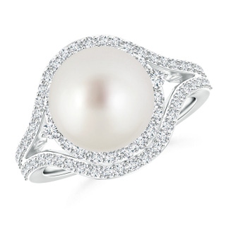 10mm AAA South Sea Cultured Pearl Split Shank Ring with Double Halo in White Gold
