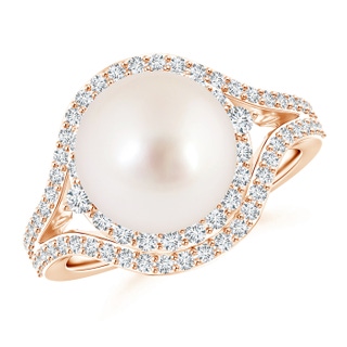 10mm AAAA South Sea Cultured Pearl Split Shank Ring with Double Halo in Rose Gold