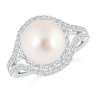 10mm AAAA South Sea Cultured Pearl Split Shank Ring with Double Halo in White Gold
