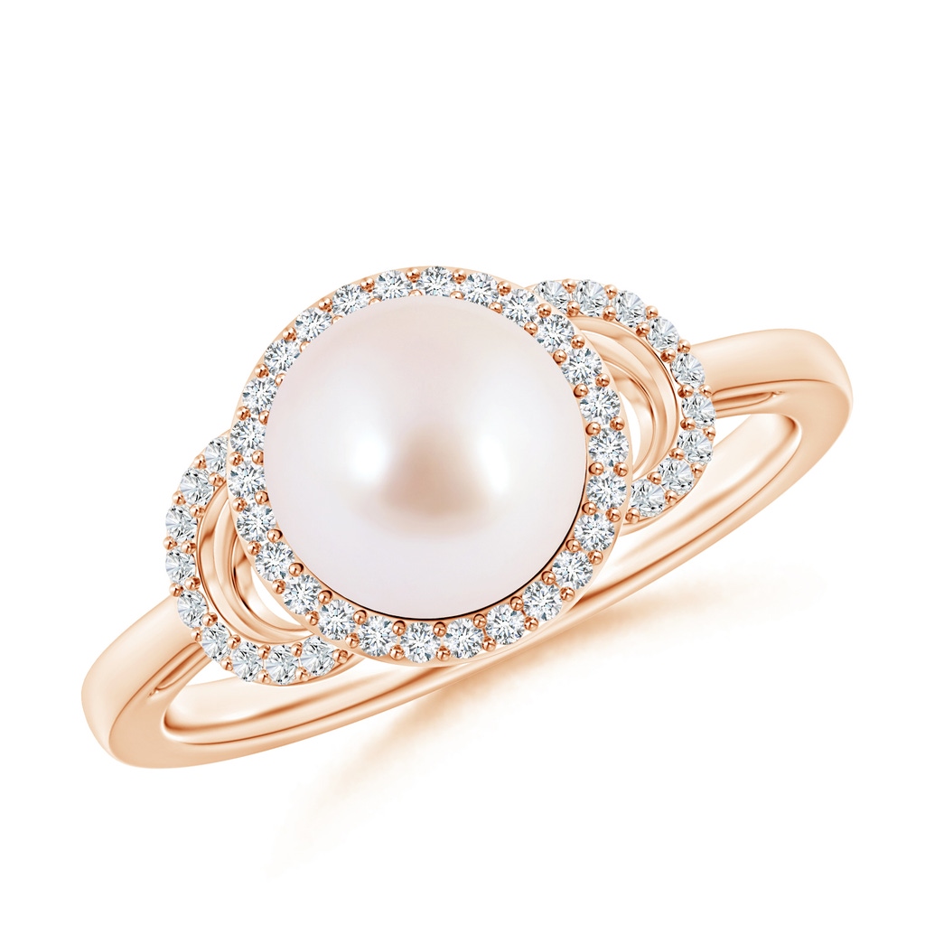 8mm AAA Akoya Cultured Pearl Halo Ring with Diamonds in Rose Gold