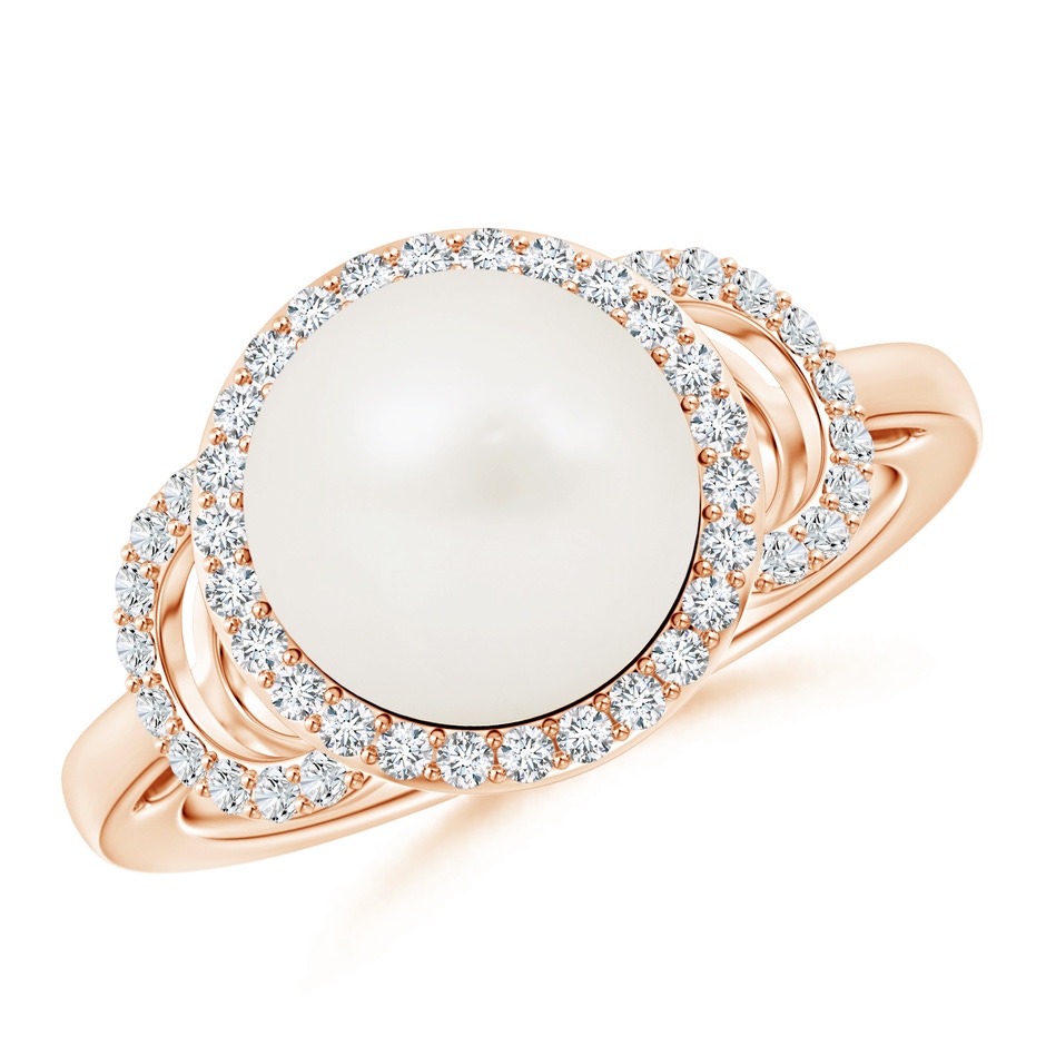 10mm A Freshwater Pearl Halo Ring with Diamonds in Rose Gold 