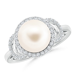 10mm AAA Freshwater Pearl Halo Ring with Diamonds in White Gold