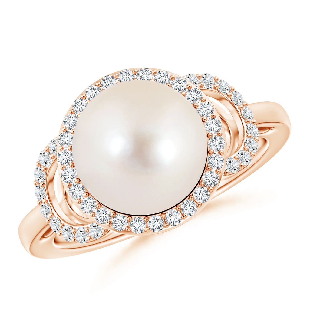 10mm AAAA Freshwater Pearl Halo Ring with Diamonds in Rose Gold