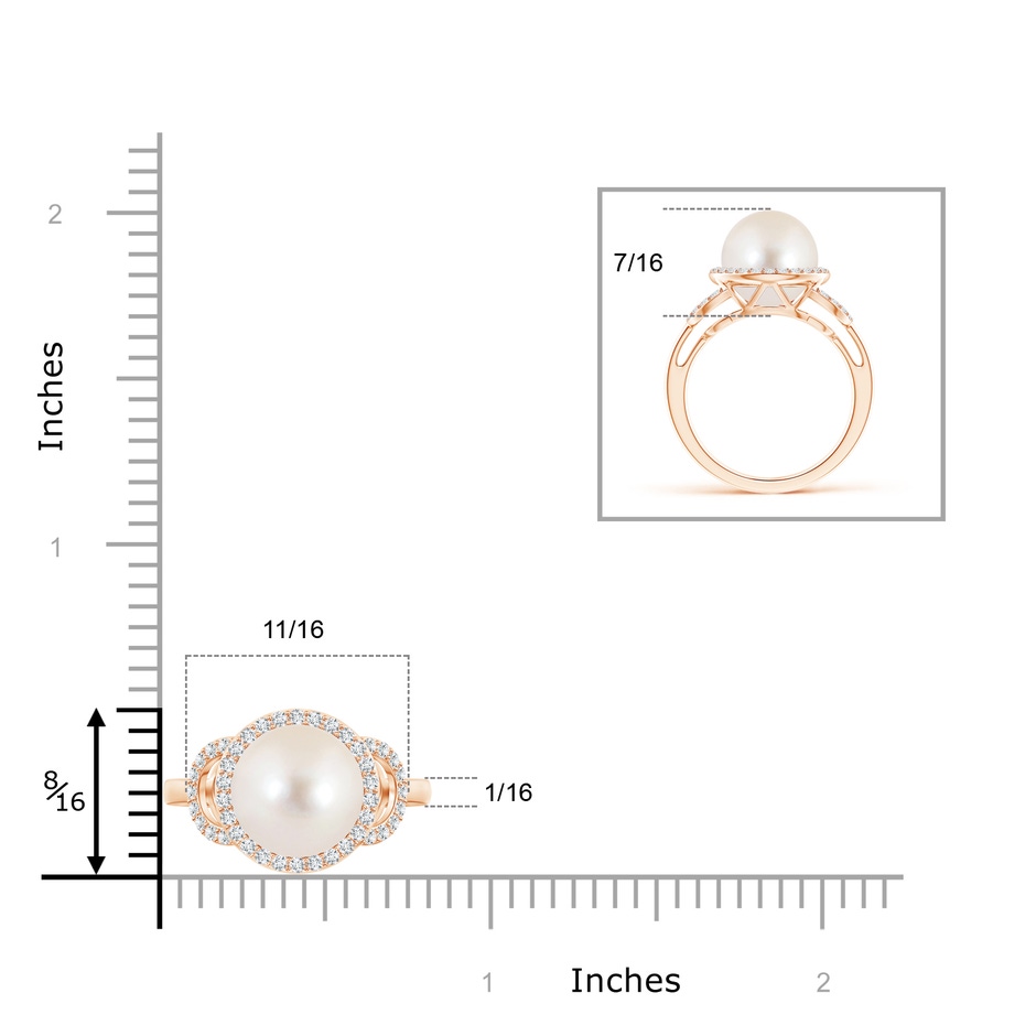 10mm AAAA Freshwater Pearl Halo Ring with Diamonds in Rose Gold product image