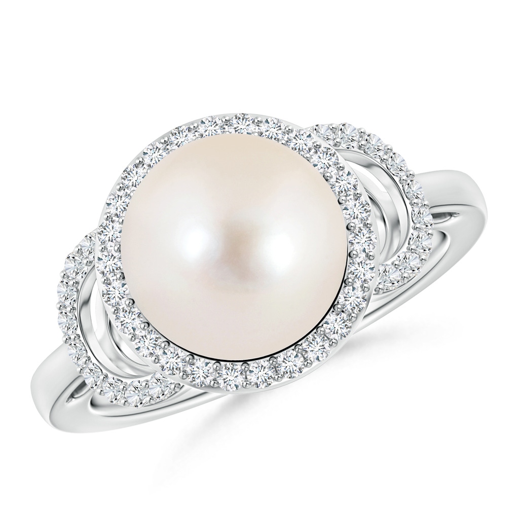 10mm AAAA Freshwater Pearl Halo Ring with Diamonds in White Gold