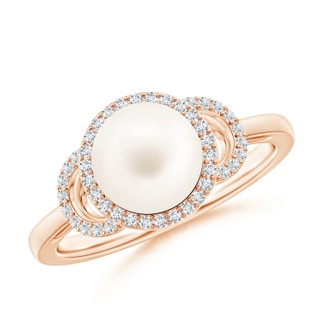 8mm AA Freshwater Pearl Halo Ring with Diamonds in Rose Gold