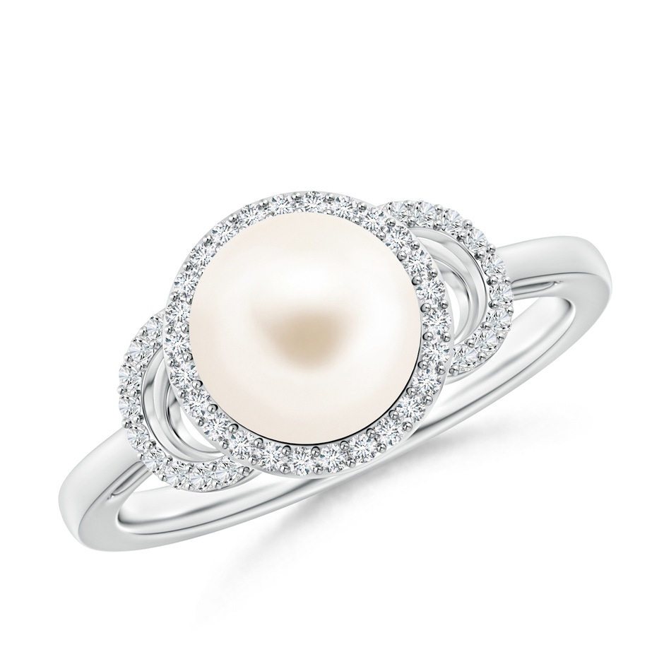 8mm AAA Freshwater Pearl Halo Ring with Diamonds in White Gold 