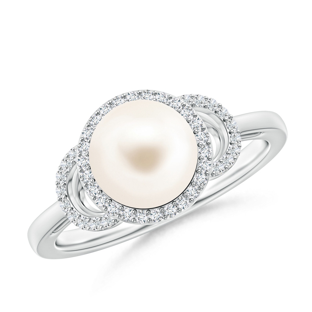 8mm AAA Freshwater Pearl Halo Ring with Diamonds in White Gold