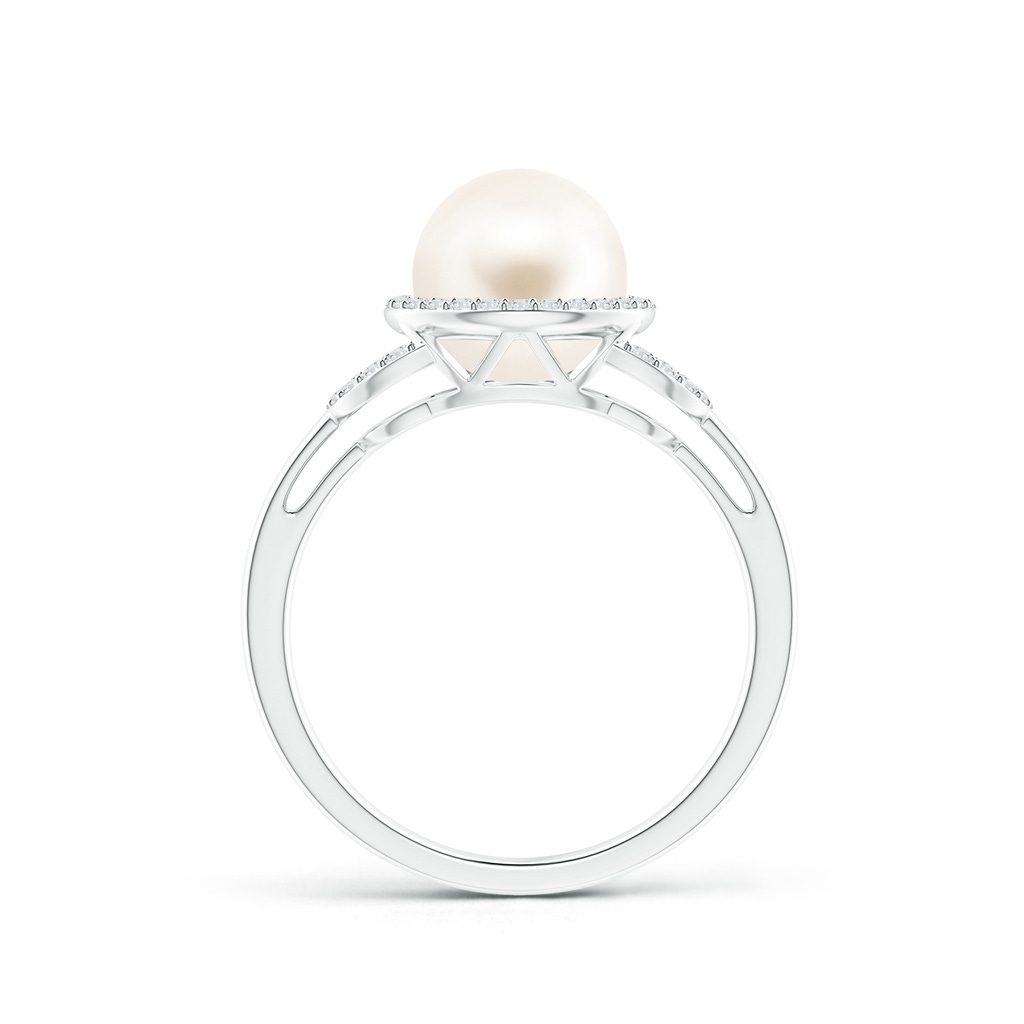 8mm AAA Freshwater Pearl Halo Ring with Diamonds in White Gold Product Image