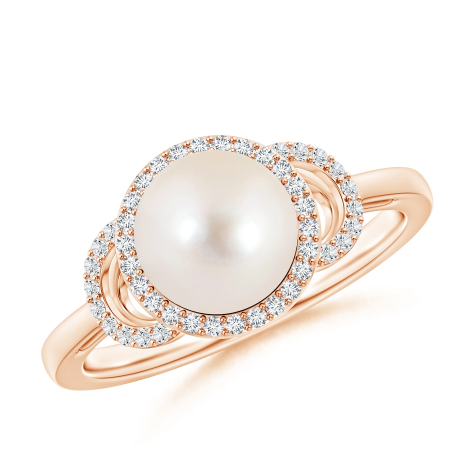 8mm AAAA Freshwater Pearl Halo Ring with Diamonds in Rose Gold 