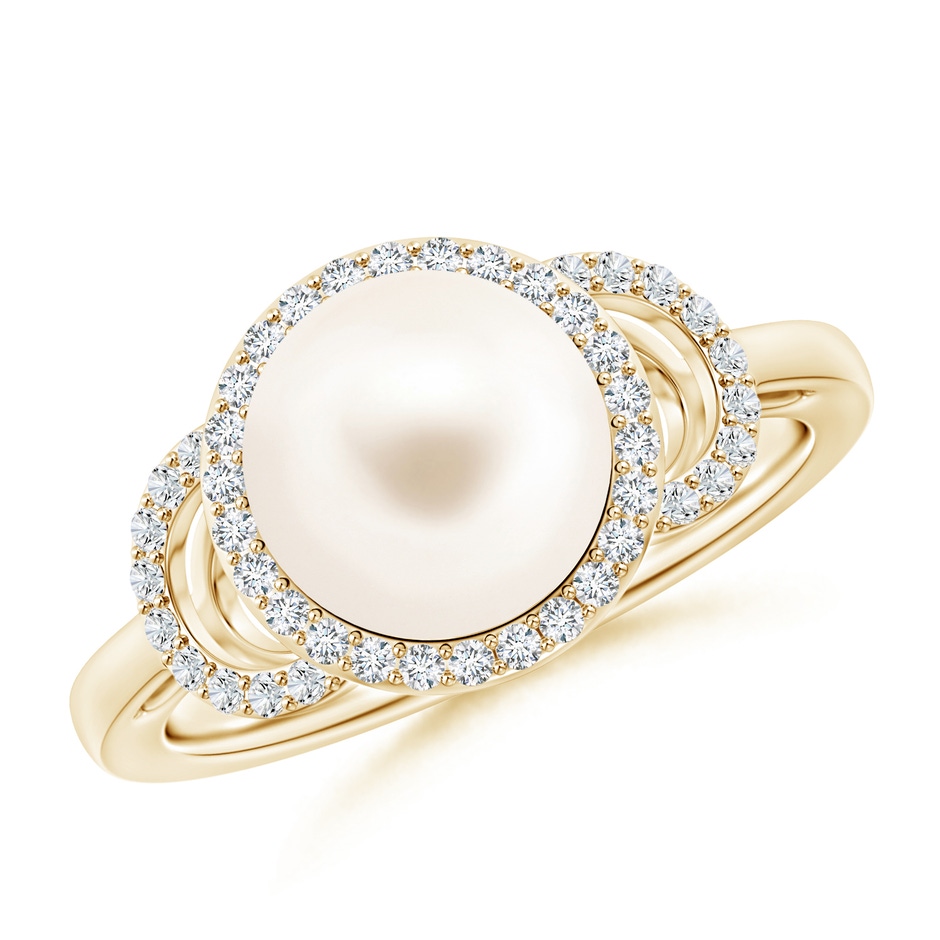 9mm AAA Freshwater Pearl Halo Ring with Diamonds in Yellow Gold 