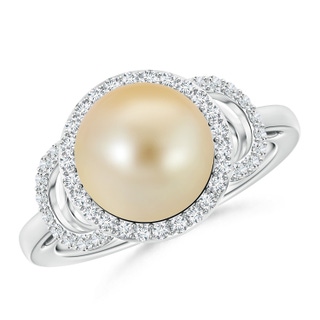 10mm AAA Golden South Sea Cultured Pearl Halo Ring with Diamonds in White Gold