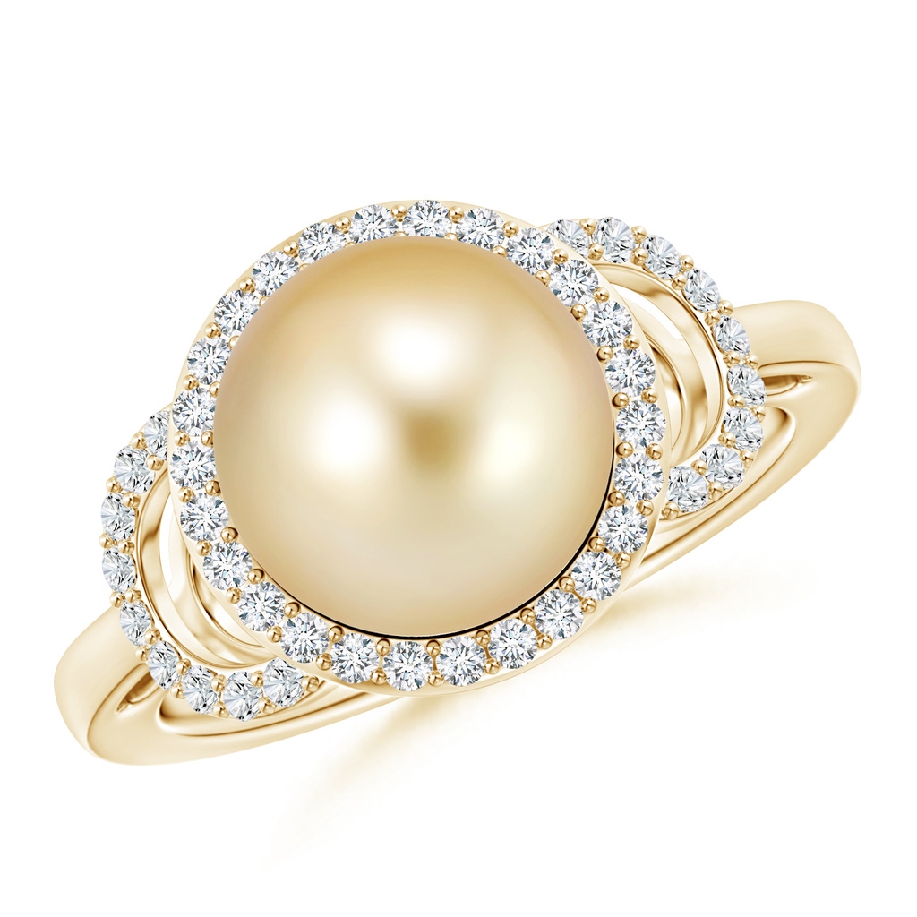 10mm AAAA Golden South Sea Cultured Pearl Halo Ring with Diamonds in Yellow Gold