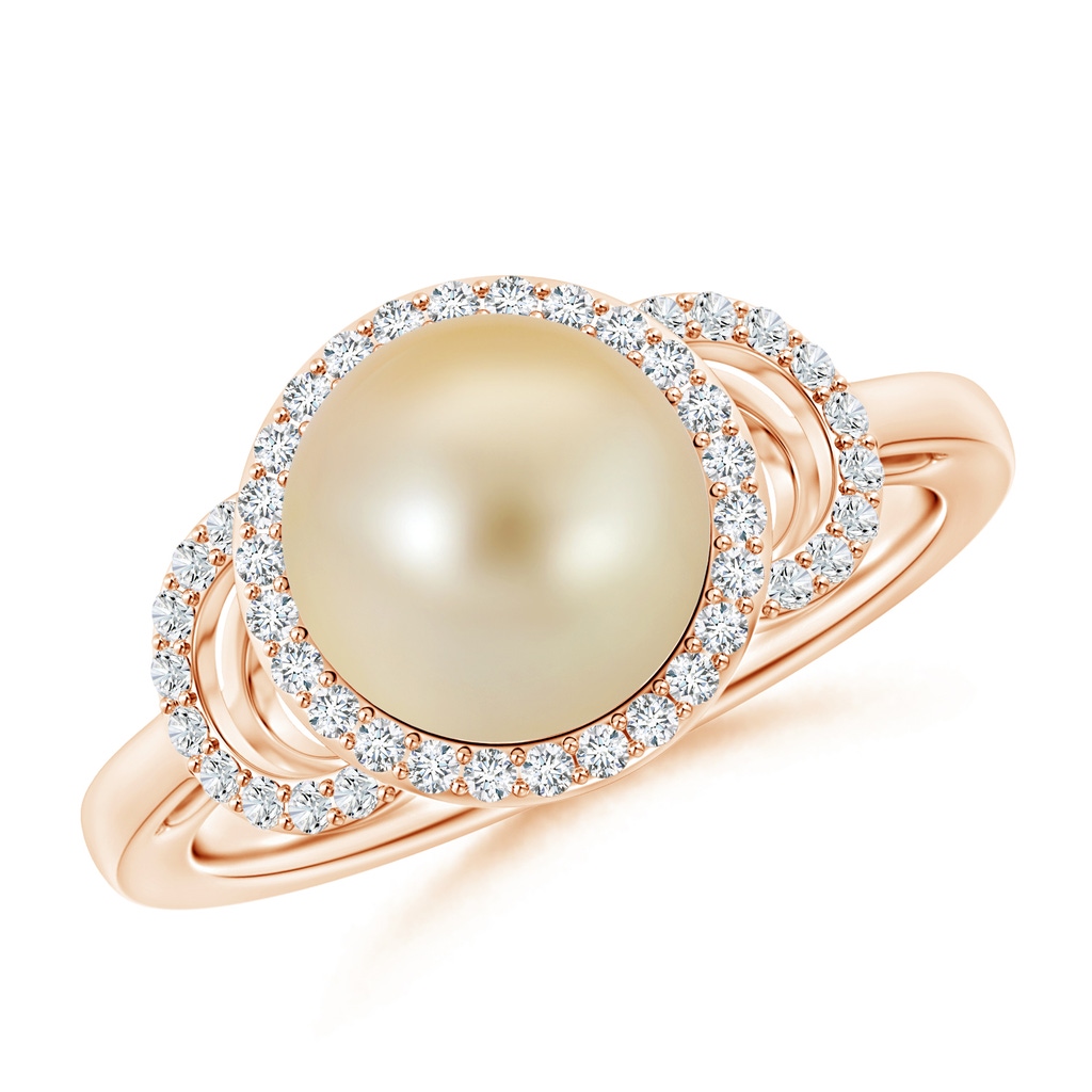 9mm AAA Golden South Sea Cultured Pearl Halo Ring with Diamonds in Rose Gold