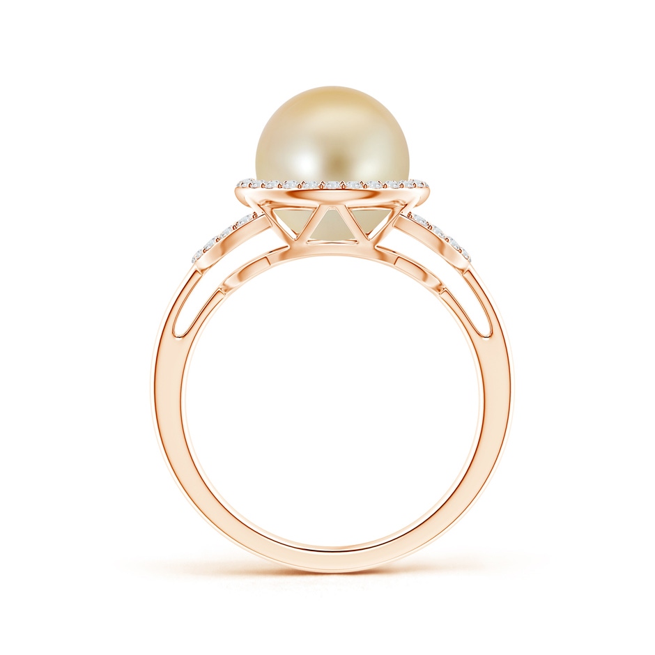 9mm AAA Golden South Sea Cultured Pearl Halo Ring with Diamonds in Rose Gold product image