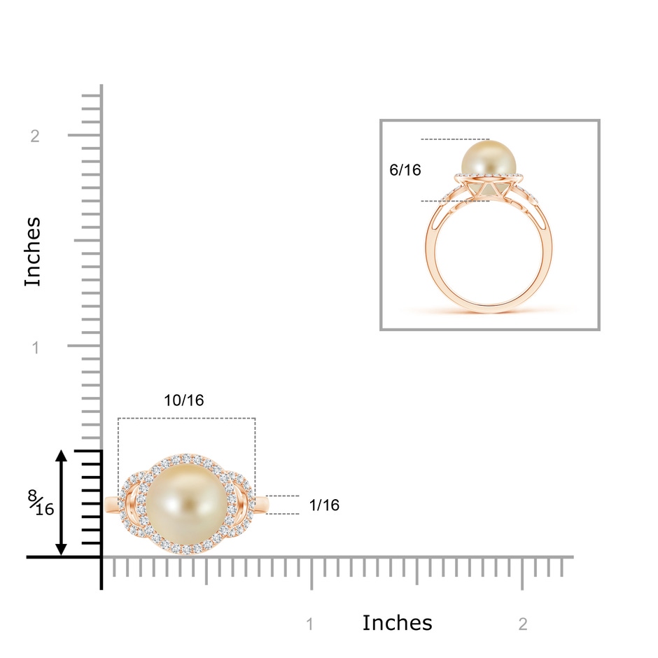 9mm AAA Golden South Sea Cultured Pearl Halo Ring with Diamonds in Rose Gold product image