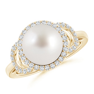 10mm AAA South Sea Cultured Pearl Halo Ring with Diamonds in Yellow Gold