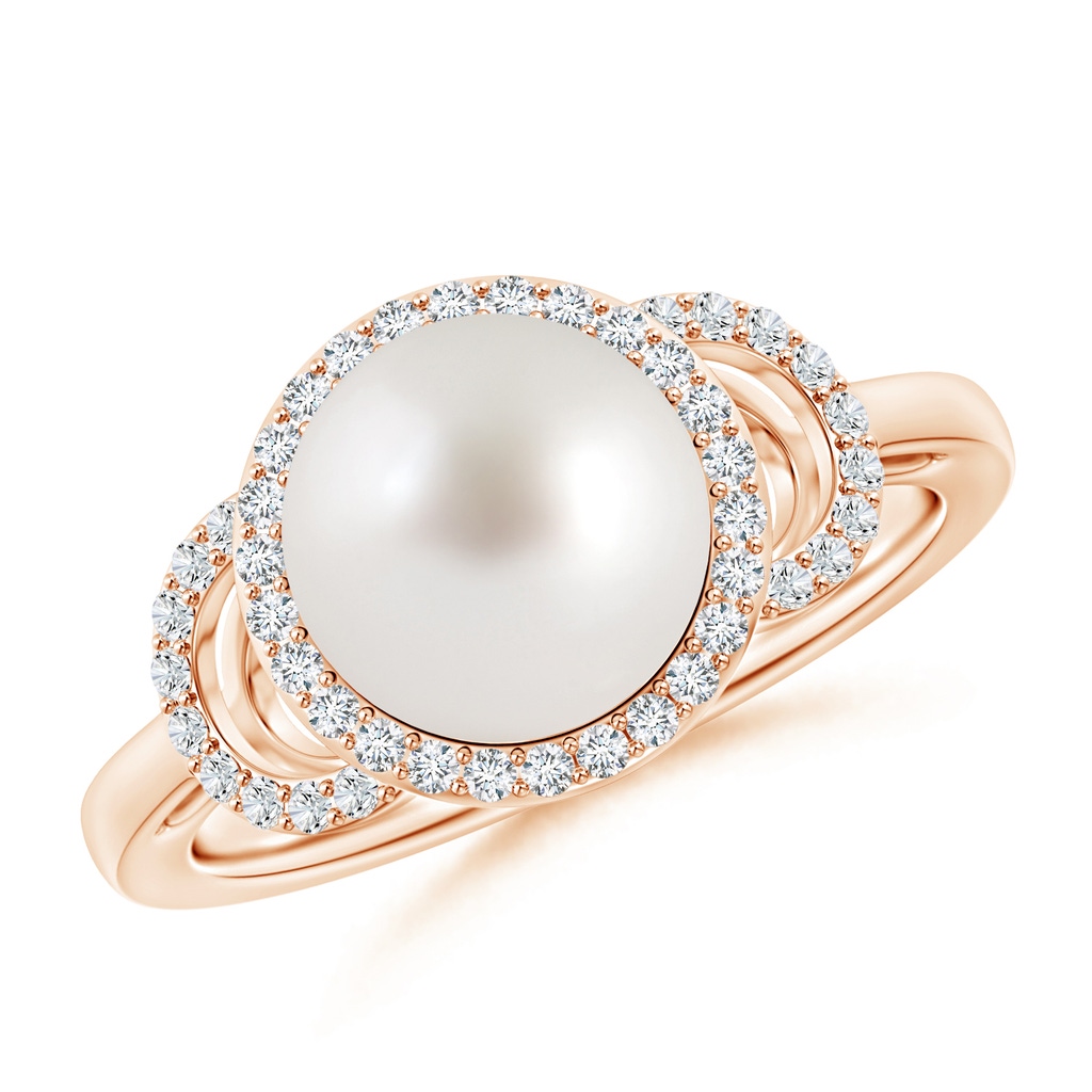 9mm AAA South Sea Cultured Pearl Halo Ring with Diamonds in Rose Gold