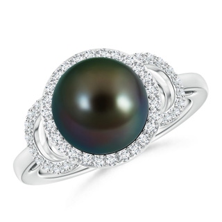 10mm AAAA Tahitian Cultured Pearl Halo Ring with Diamonds in White Gold
