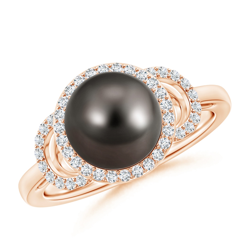 9mm AAA Tahitian Cultured Pearl Halo Ring with Diamonds in Rose Gold