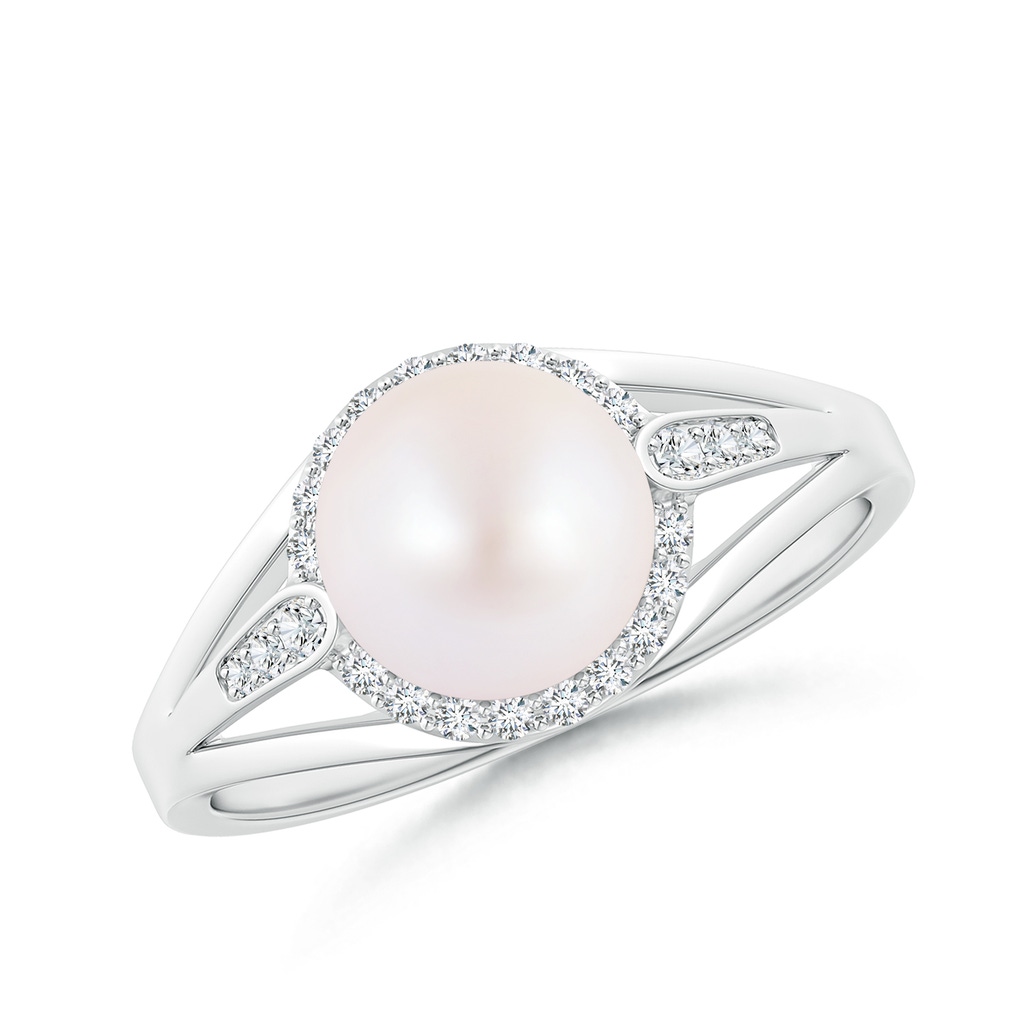 8mm AA Akoya Cultured Pearl Ring with Diamond Halo in White Gold