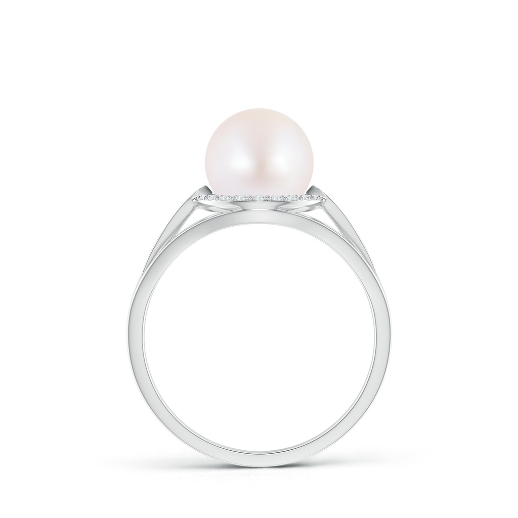 8mm AA Akoya Cultured Pearl Ring with Diamond Halo in White Gold Product Image