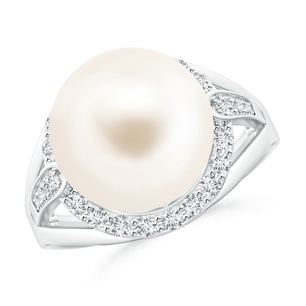 12mm AAA Freshwater Cultured Pearl Ring with Diamond Halo in White Gold