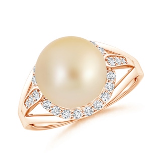 10mm AA Golden South Sea Cultured Pearl Ring with Diamond Halo in 9K Rose Gold