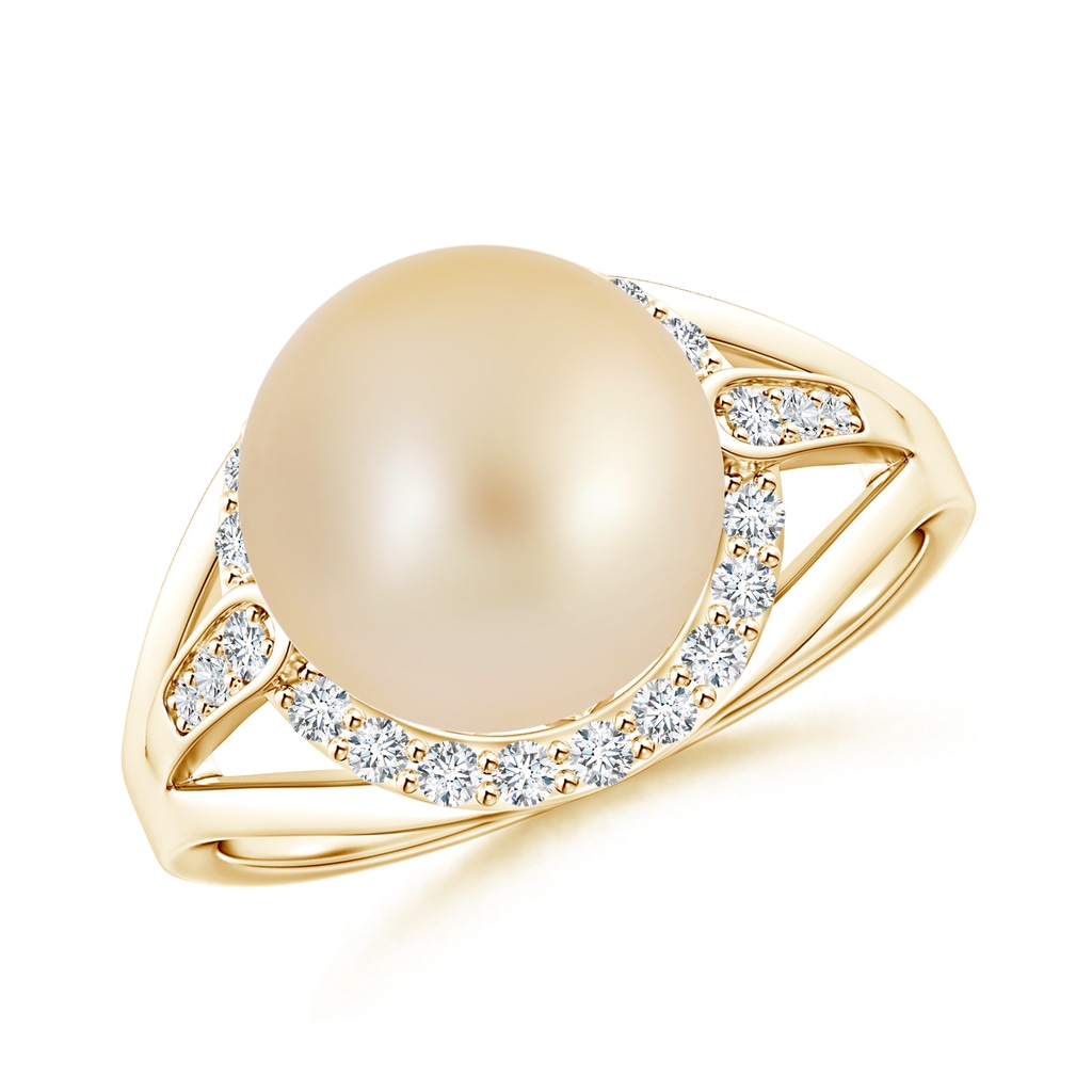 10mm AA Golden South Sea Cultured Pearl Ring with Diamond Halo in Yellow Gold