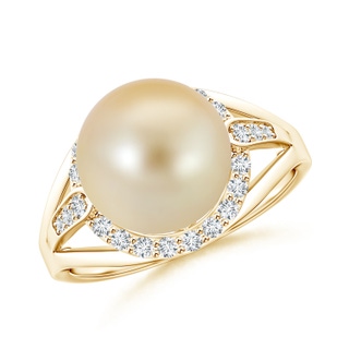 10mm AAA Golden South Sea Cultured Pearl Ring with Diamond Halo in Yellow Gold