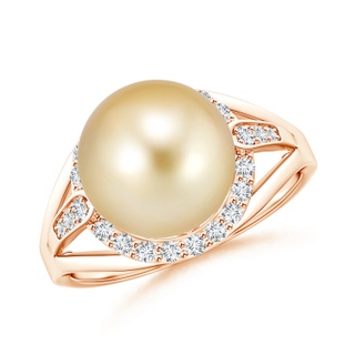 10mm AAAA Golden South Sea Cultured Pearl Ring with Diamond Halo in Rose Gold