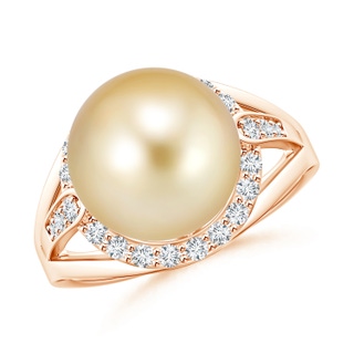 11mm AAAA Golden South Sea Cultured Pearl Ring with Diamond Halo in Rose Gold