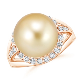 12mm AAAA Golden South Sea Cultured Pearl Ring with Diamond Halo in Rose Gold