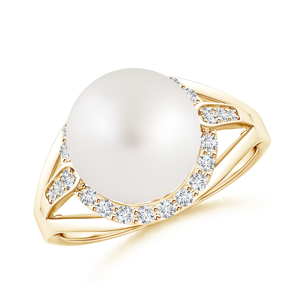 10mm AA South Sea Cultured Pearl Ring with Diamond Halo in Yellow Gold