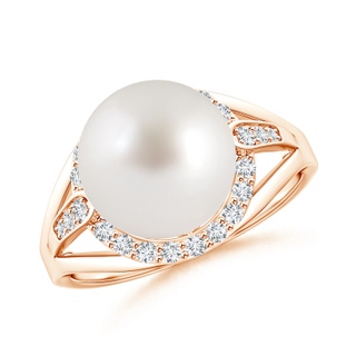 10mm AAA South Sea Cultured Pearl Ring with Diamond Halo in Rose Gold