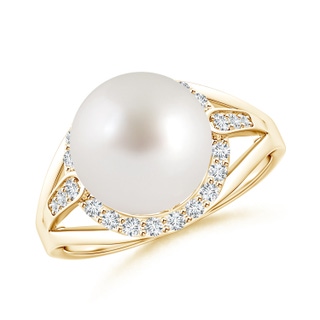 10mm AAA South Sea Cultured Pearl Ring with Diamond Halo in Yellow Gold