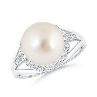 10mm AAAA South Sea Cultured Pearl Ring with Diamond Halo in White Gold