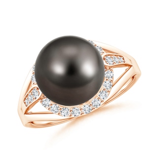 10mm AAA Tahitian Cultured Pearl Ring with Diamond Halo in Rose Gold