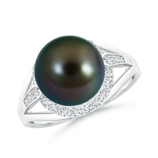 10mm AAAA Tahitian Cultured Pearl Ring with Diamond Halo in White Gold