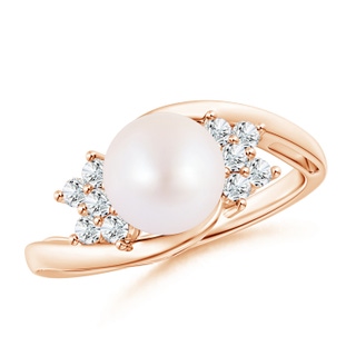 8mm AA Japanese Akoya Pearl Floral Ring with Diamonds in 10K Rose Gold