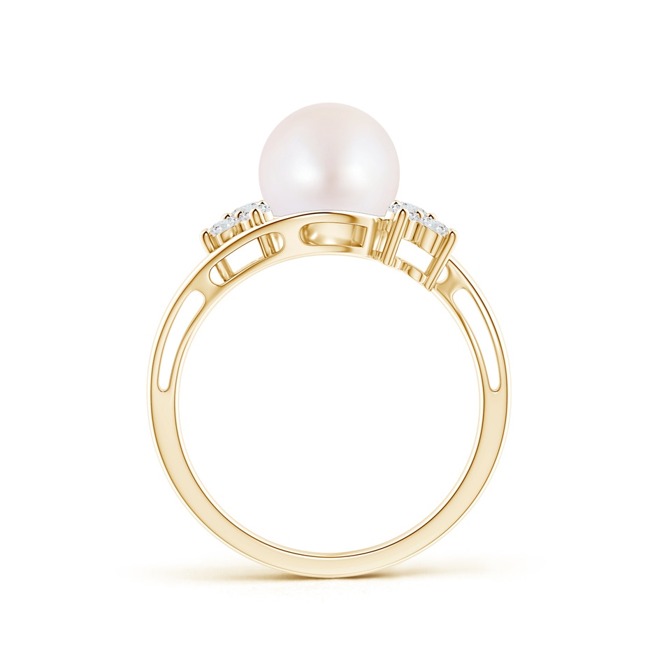 8mm AA Japanese Akoya Pearl Floral Ring with Diamonds in Yellow Gold product image