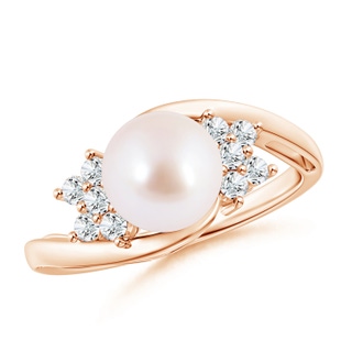 8mm AAA Japanese Akoya Pearl Floral Ring with Diamonds in 10K Rose Gold