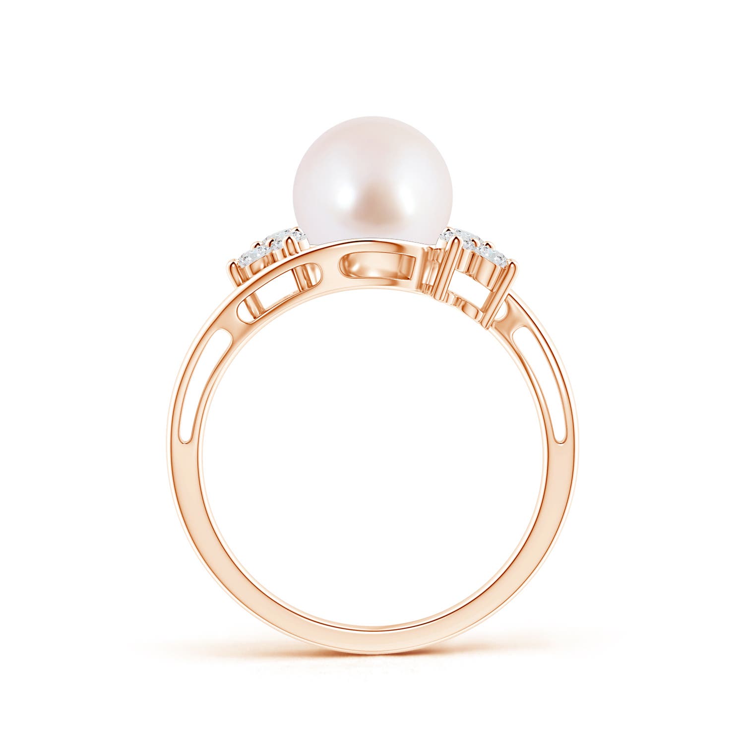 8mm AAA Japanese Akoya Pearl Floral Ring with Diamonds in Rose Gold